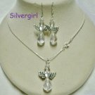 Crystal Angel Silver Plate Necklace Earring Set Crystal Angel Silver Plate Necklace Earring Set