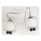 Black Glass Heart and Clear Glass Hook Earrings