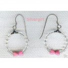 Crystal Pink Glass Czech Heart Hoop Earrings