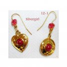 Heart and Circle Contemporary Gold Plate Red Crystal Dangle Earrings Heart and Circle Contemporary Gold Plate Red Crystal Dangle Earrings