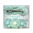 1 Pair Pretty Soft Cloth Green Hair Clips 1 Pair Pretty Soft Cloth Green Hair Clips