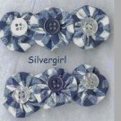 Navy Blue White Blue Clear Button Plaid Hair Barrettes