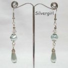 Baby Blue Teardrop Crystal Glass Pearl Dangle Earrings