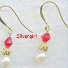 Ruby Red Czech Glass Bicone Bead Drop Earrings