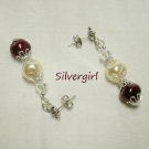 Burgundy Glass Whirl Pearl Crystal Dangle Earrings Burgundy Glass Whirl Pearl Crystal Dangle Earrings