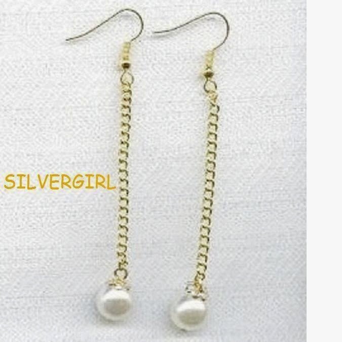 Fun Goldtone Chain Earrings With Imitation Pearls