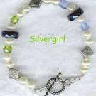 Imitation Pearl Glass Bali Look Silver Bracelet