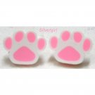 Bright Soft Pink White Pet Paw Polymer Clay Stud Earrings 15mm/5/8"