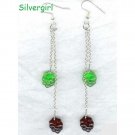 3 1/2"  2 Strand Chain Green Purple Grape Earrings