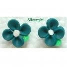 2 Tone Small Dark Teal Green Polymer Clay Flower Stud Earrings 13mm