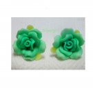 3 Tone Green Polymer Clay Ruffle Rose Flower Stud Earrings