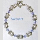 Blue Crystal White Glass Pearl Silver Plate Bracelet