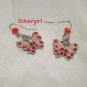 Tibetan Silver Red Pink Butterfly Crystal Earrings
