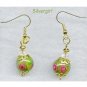 Floral Green Pink Red Lampwork Bracelet and Earring Set