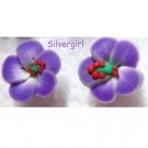 2 Tone Small Purple and White Polymer Clay Flower Stud Earrings 15mm