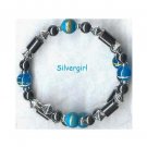 Hematite Gemstone Aqua Glass Silver Bracelet