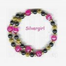Hematite Gemstone Pink Glass Gold Bracelet