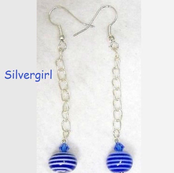 Royal Blue Swirled Glass Lampwork Dangle Earrings