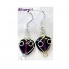 Amethyst Purple Silver Wire Wrapped Heart Earrings