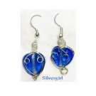 Sapphire Blue Silver Wire Wrapped Heart Earrings