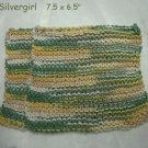 Large Soft Hand Knit Face or Dish Cloth Green Tan Gold
