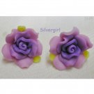 3 Tone Purple Lilac Polymer Clay Ruffle Rose Flower Stud Earrings 3 Tone Purple Lilac Polymer Clay Ruffle Rose Flower Stud Earrings