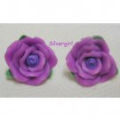 2 Tone Purple Polymer Clay Ruffle Rose Flower Stud Earrings 18mm 2 Tone Purple Polymer Clay Ruffle Rose Flower Stud Earrings 18mm
