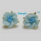2 Tone Small Dusty Blue Aqua Polymer Clay Flower Stud Earrings 12mm