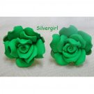 Emerald Green Polymer Clay Ruffle Rose Stud Earrings Emerald Green Polymer Clay Ruffle Rose Stud Earrings