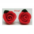 Red Polymer Clay Rose Stud Earrings