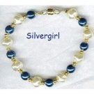 Vanilla Whirl Deep Blue Imitation Pearl Bead Bracelet