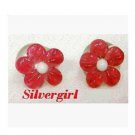 Red Glass Lampwork Flower Stud Earrings