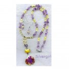 Bali Silver Amethyst Yellow Lampwork Necklace Earring Set