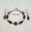 Plum Purple Floral Lampwork Bracelet Earring Set *REDUCED*
