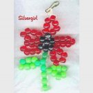 Bright Red Flower Beaded Key Chain or Zipper Pull Bright Red Flower Beaded Key Chain or Zipper Pull