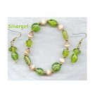 Soft Green Marble Lampwork Glass Bracelet Earring Set