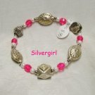 Hot Pink Light Gold Pearl Glass Bead Bracelet
