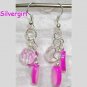 Pink Oval MOP Shell Crystal Silver Dangle Earrings