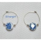 3/4" Blue Asian Inspired Ceramic Beaded Hoop Earrings