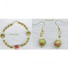 Floral Green Pink Red Lampwork Bracelet and Earring Set Floral Green Pink Red Lampwork Bracelet and Earring Set