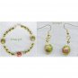 Floral Green Pink Red Lampwork Bracelet and Earring Set