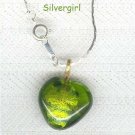 Green Gold Foil Lampwork Heart Necklace