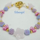 Pink Purple Spring Flowers Butterflies Charm Bracelet Toggle Clasp