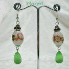 Painted Porcelain Green Fiber Optic Dangling Earrings Painted Porcelain Green Fiber Optic Dangling Earrings