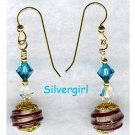 Burgundy Swirl Lampwork Crystal Earrings