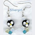White Floral Lampwork Crystal Dangle Earrings White Floral Lampwork Crystal Dangle Earrings