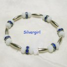 CZ Milk White Crystal Blue SP Collar Stretch Bracelet