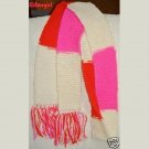 3" x 76" Hand Knit Pink Red Skinny Scarf  Crystal Bling