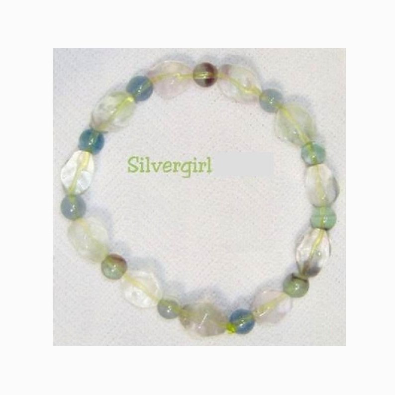 Mostly Green Fluorite Nugget Beaded Stretch Bracelet