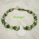 Green Crystal Mint Glass Pearl Silver Plate Bracelet